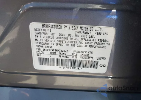 2017 Infiniti Q50 3.0T Premium from USA, damaged, VIN JN1EV7AP6HM732877